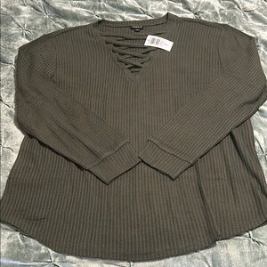 Torrid Green Lace-Up Ribbed Top